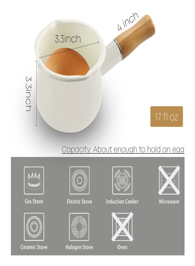 FARCADY 0.6qt Mini Enamel Milk Pot Insulated Wooden Handle 2 Pour Spouts Small Food Warmer Cute Saucepan(D015,White) - Image 5
